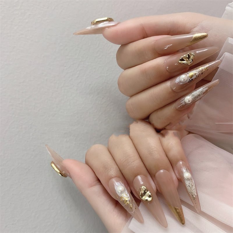 Rich Girl Nail Art Kits - Milk Tea Long False Nails with Glue & Tools