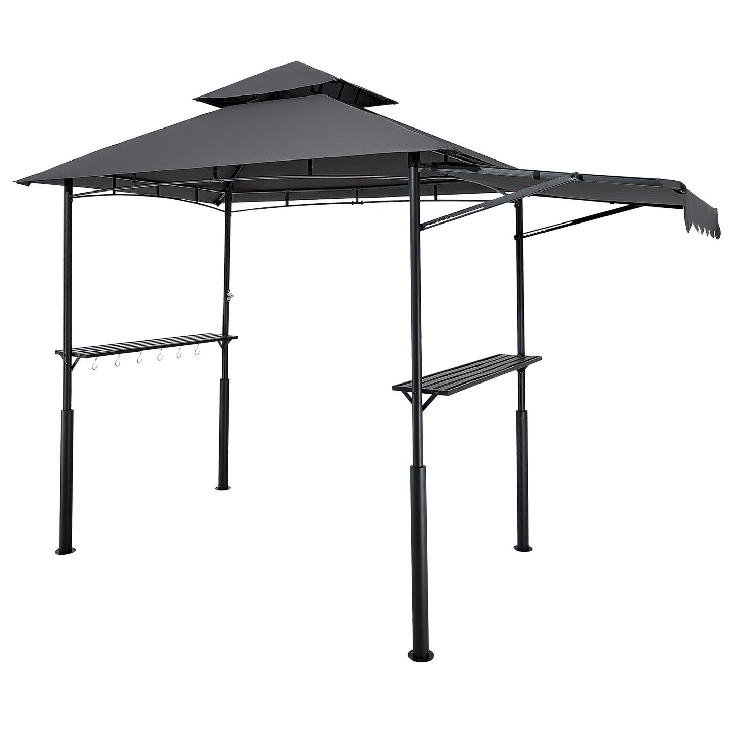 8x5 ft BBQ Gazebo Canopy Shelter with Double-Tiered Roof & Side Awnings