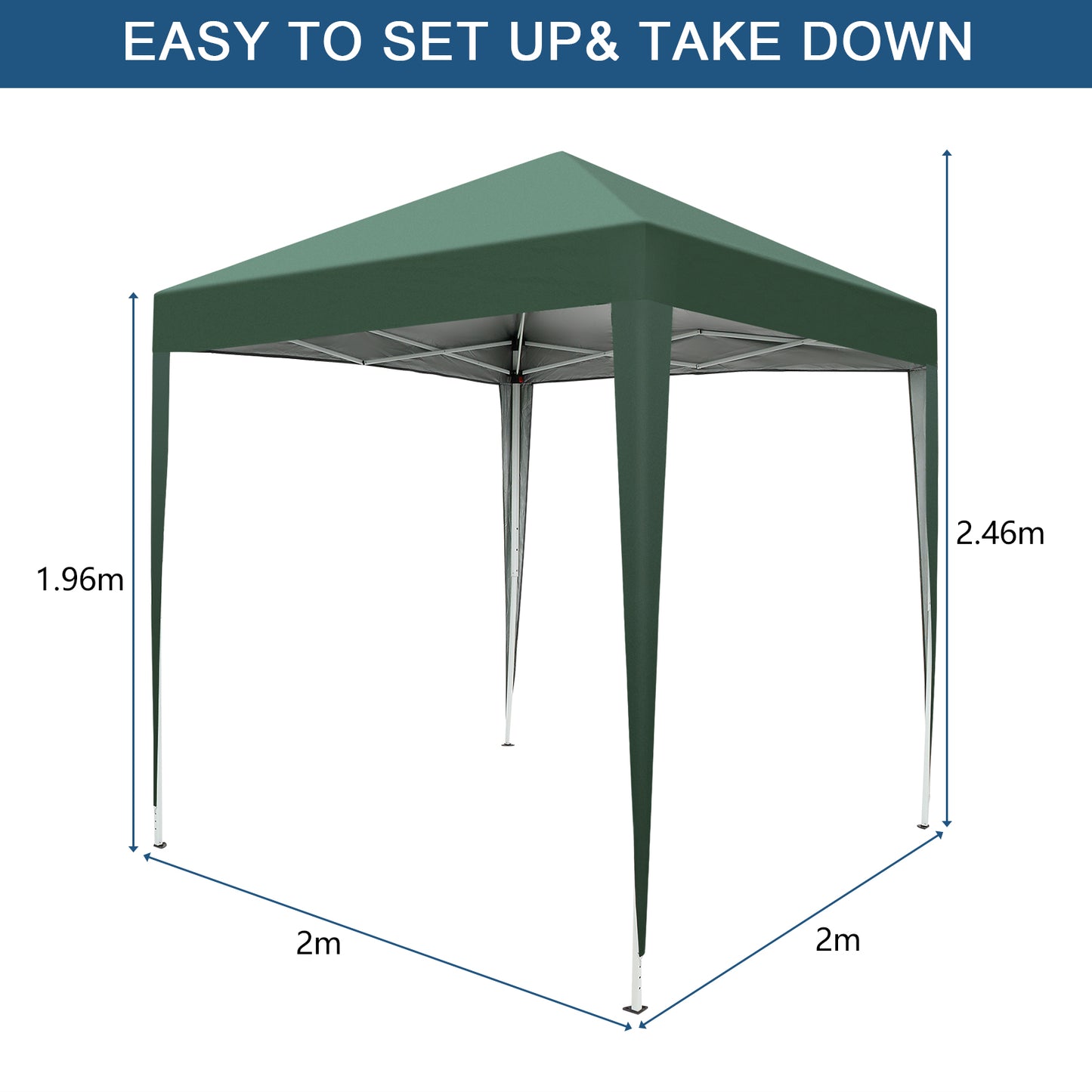 Green Waterproof Folding Tent - 2x2m for Outdoor Events