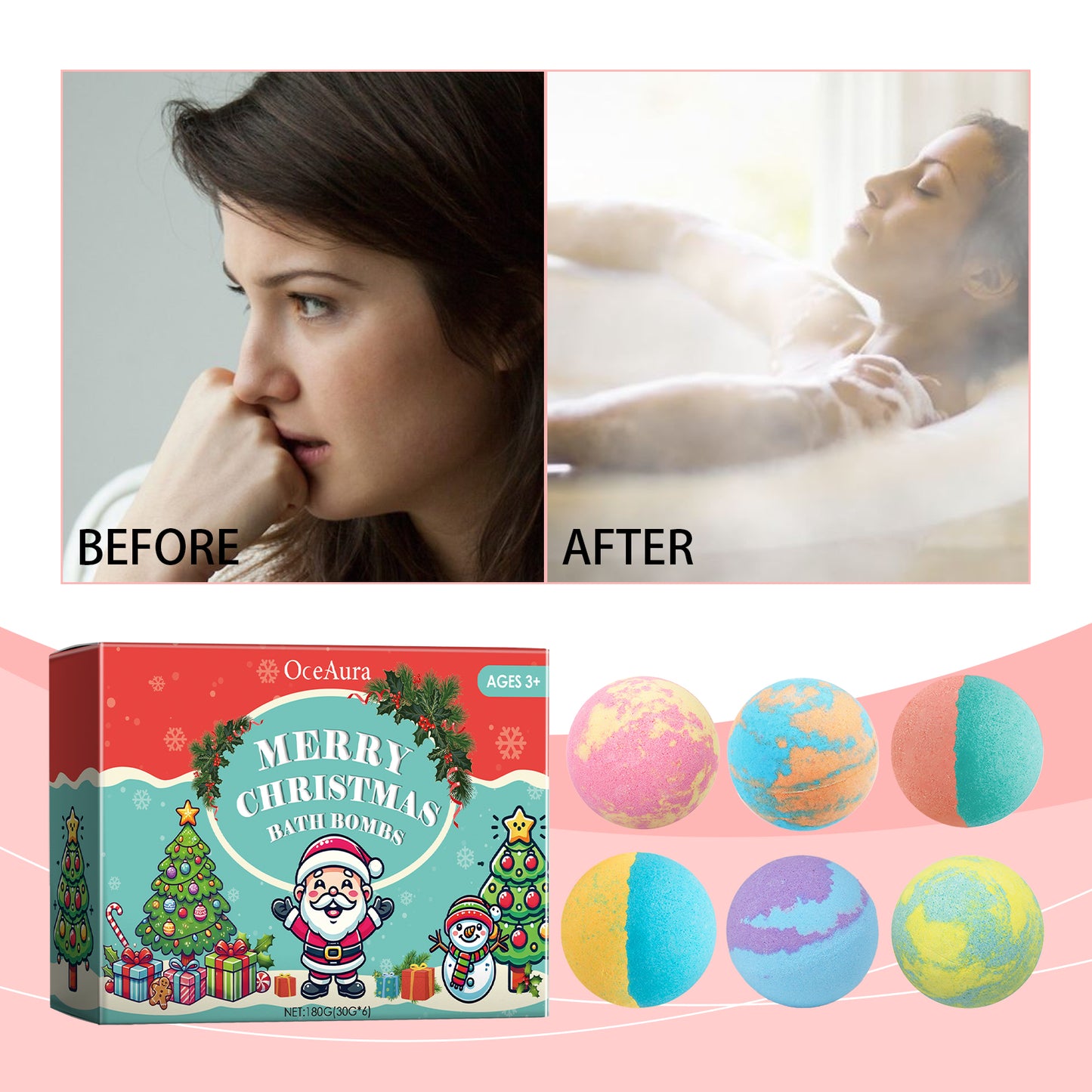 Christmas Colorful Bath Bomb with Rose & Dragon Fruit Extract