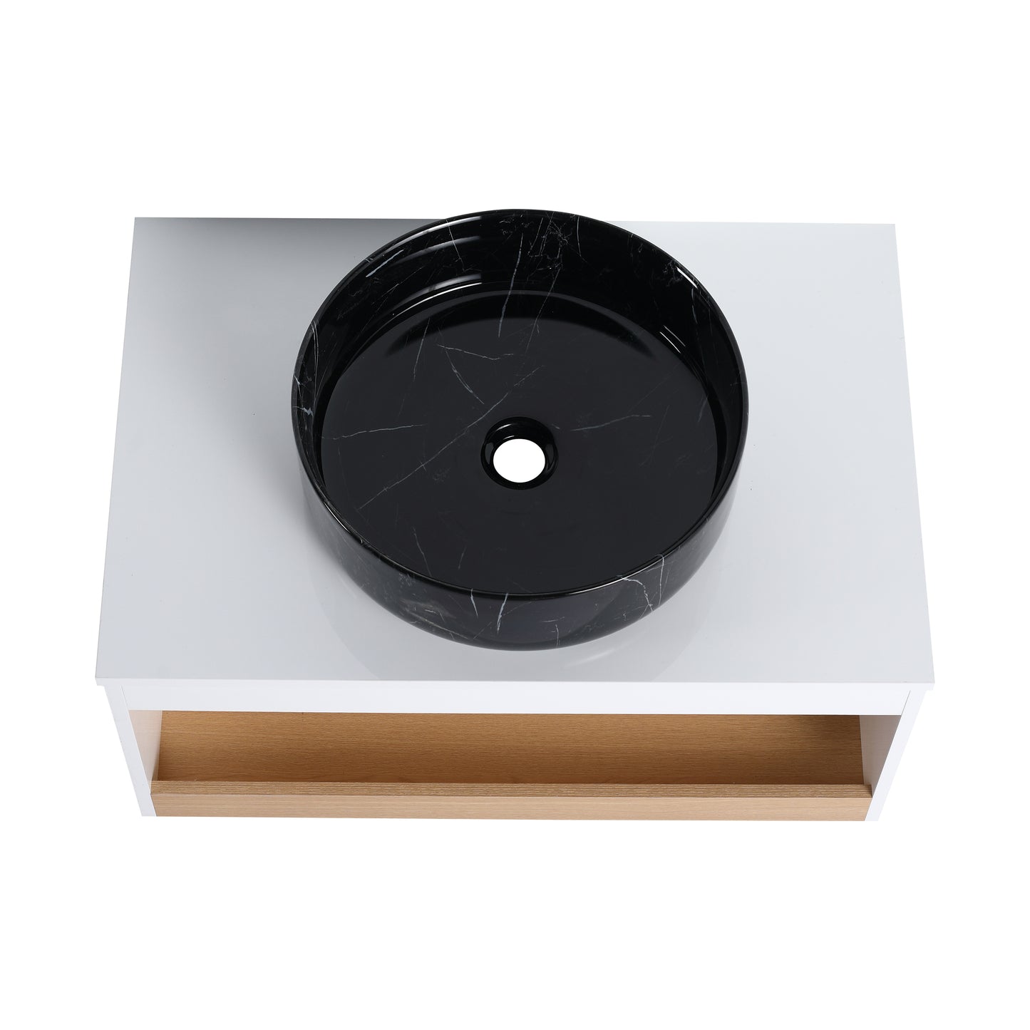 30" Floating Bathroom Vanity with Black Marble Vessel Sink