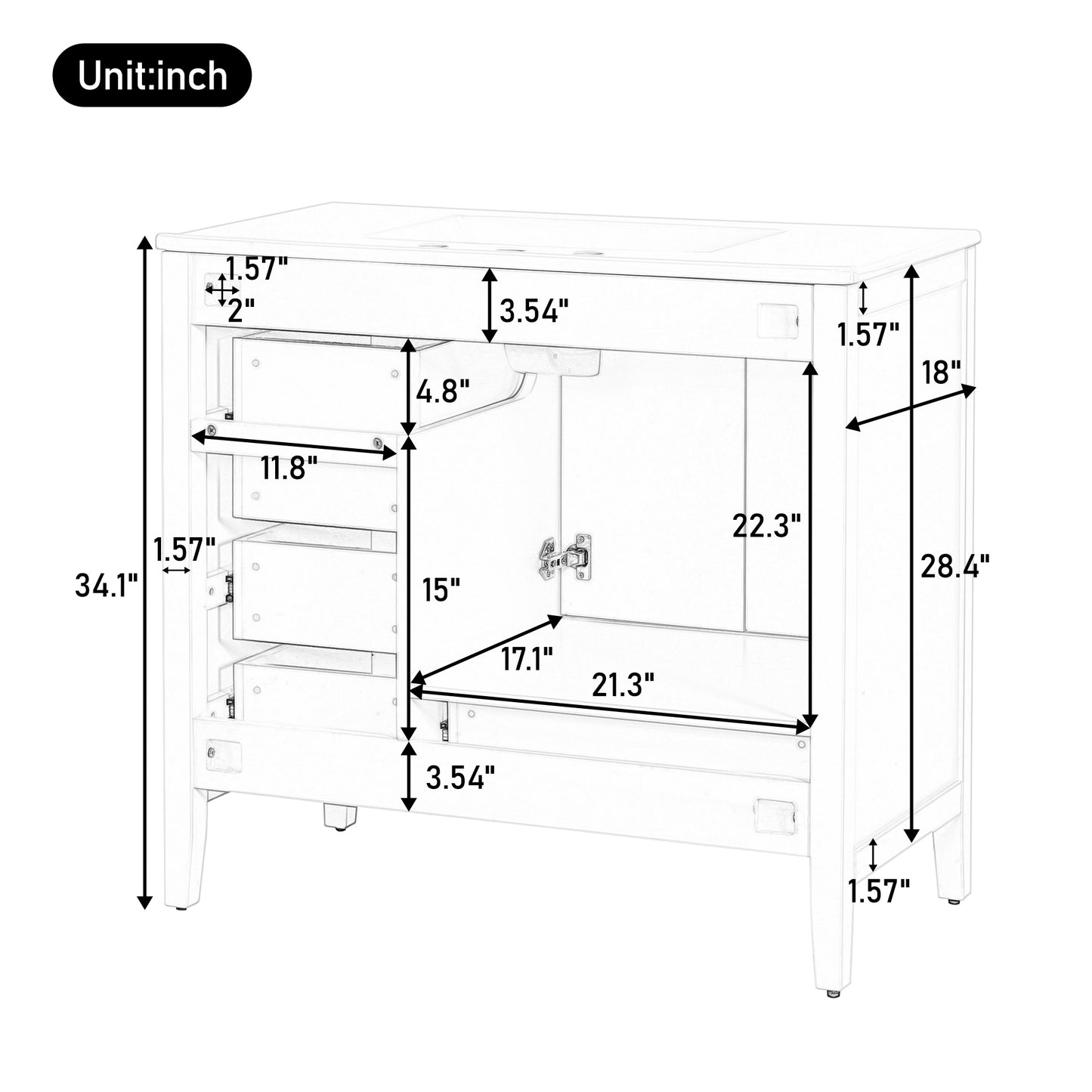 36" Bathroom Vanity with Sink and Soft-Closing Doors - White