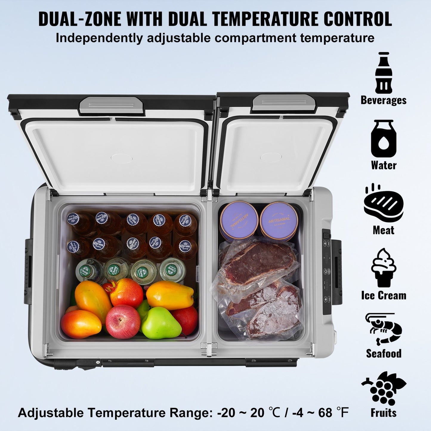 Portable Car Refrigerator Freezer 58L Dual Zone Compressor Cooler - Black