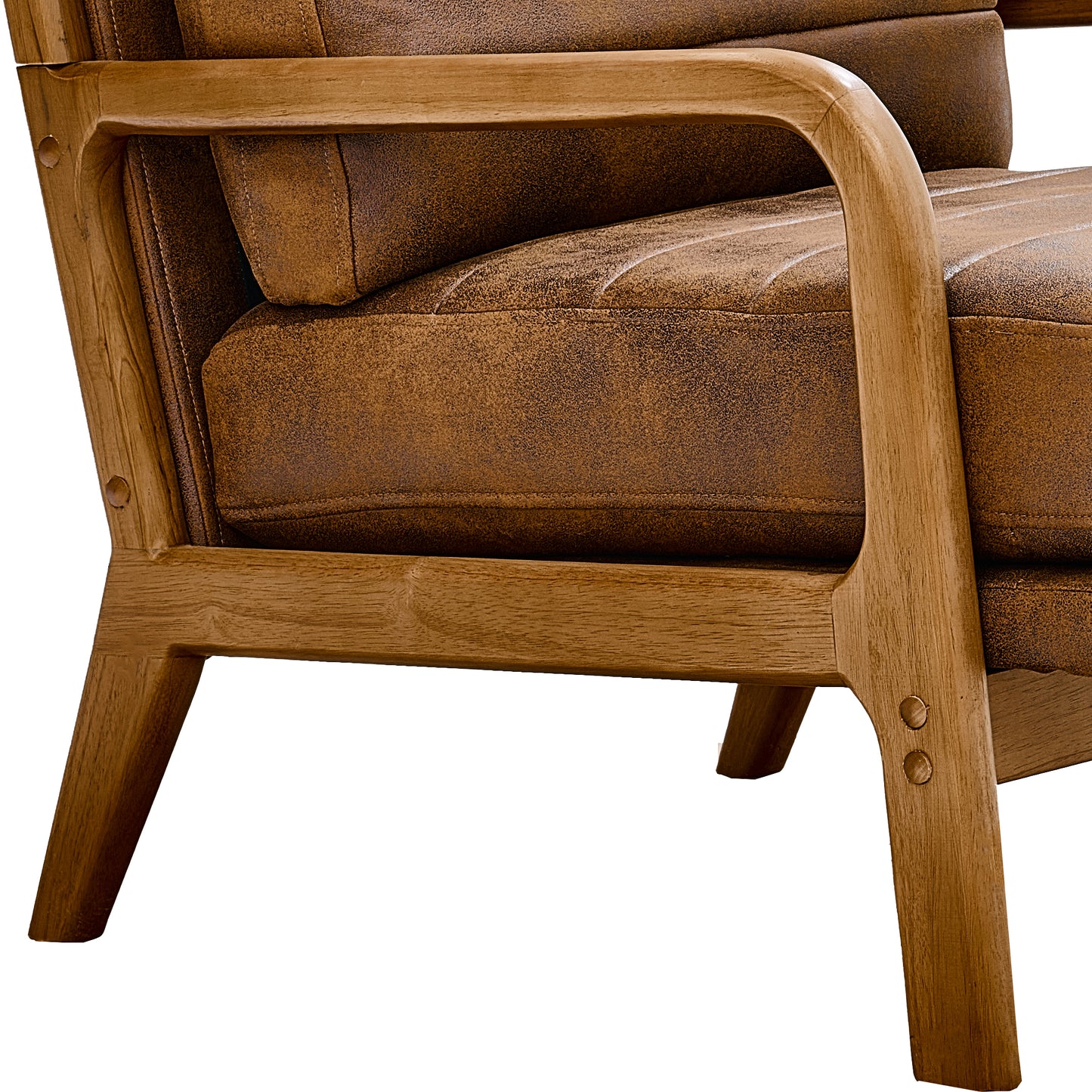 Mid-Century Modern Wood Armchair with Foil Fabric - Light Brown