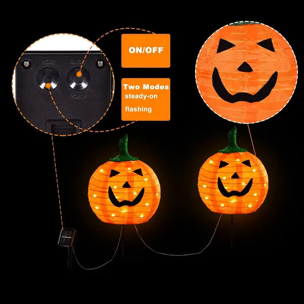 Solar Pumpkin LED Stake Lights - Set of 4 for Halloween Decoration