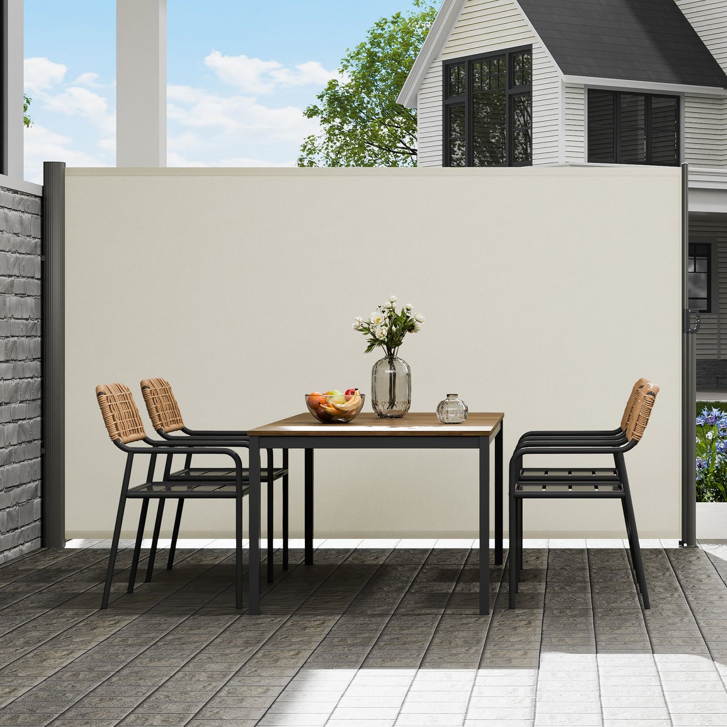 Beige Retractable Patio Sun Screen Wind & Privacy Barrier 71x118 Inches