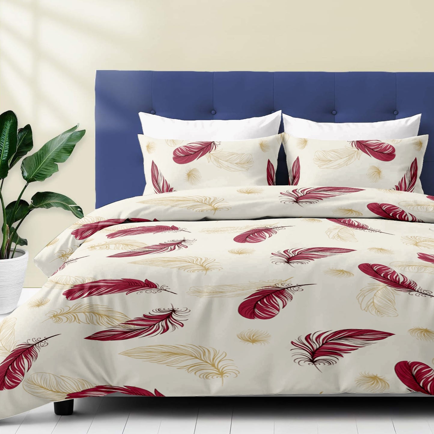 9-Piece Boho Feather Print Quilt and Curtain Set - Multiple Sizes