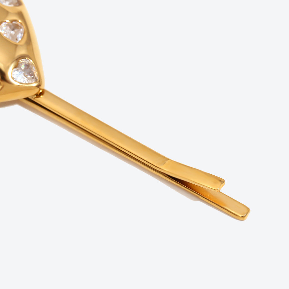 Love Heart Rhinestone Hair Clip - Gold