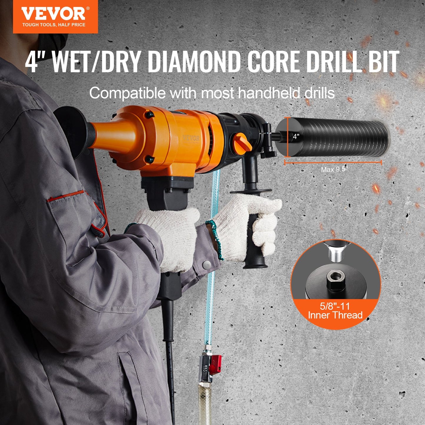 4-Inch Wet Dry Diamond Core Drill Bit for Masonry Concrete Brick with Pilot Adapter