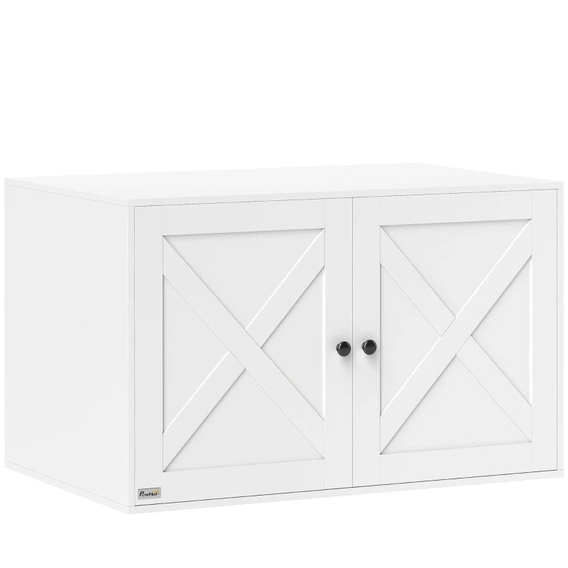 Pet Houses & Cages White Cat Litter Box Enclosure with Barn Door & Cat Hole