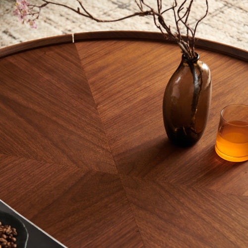 35.4-Inch Round Coffee Table - Walnut Finish for Living Room