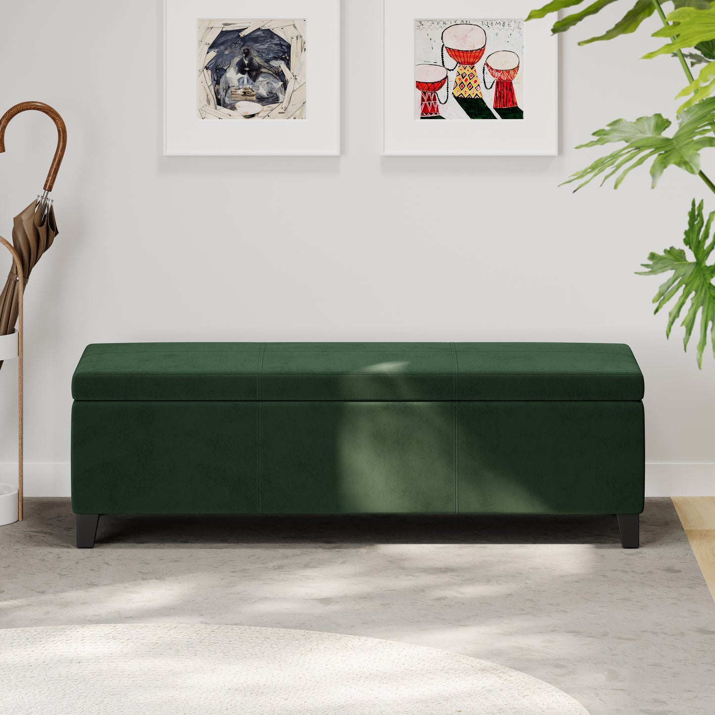 Forest Green Upholstered Storage Ottoman Bench - 51.25"L