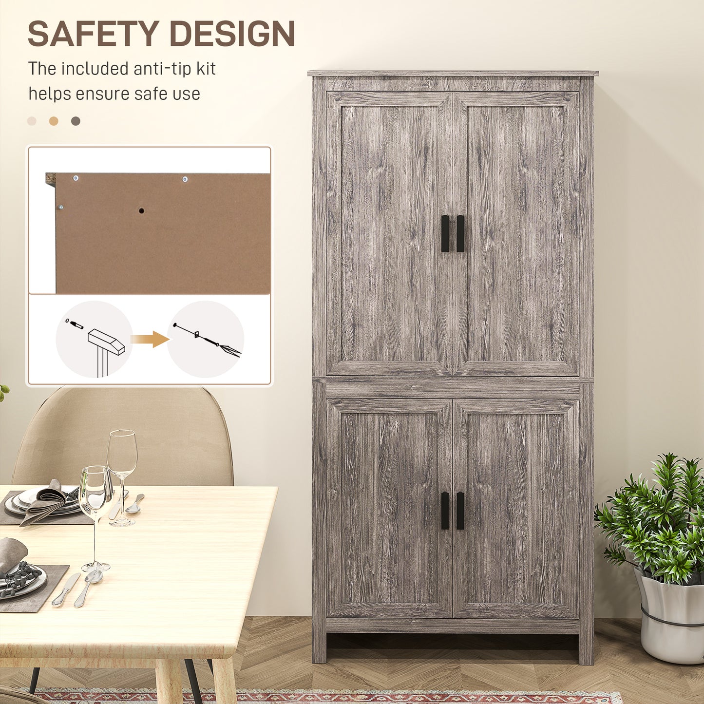 64-Inch Freestanding Kitchen Pantry Storage Cabinet - Gray Oak