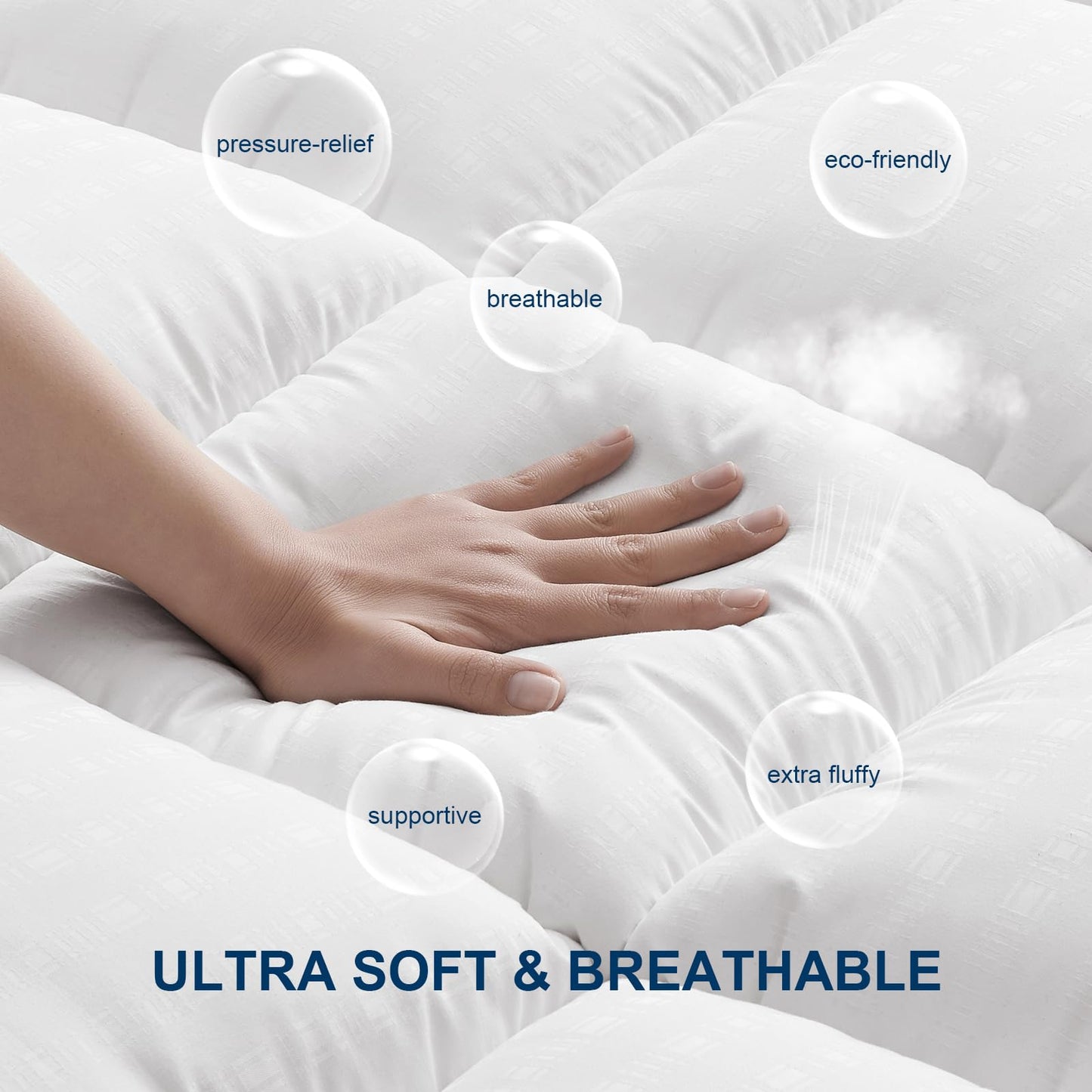 Queen Size Mattress Topper - Bamboo Pillow Top for Back Pain Relief