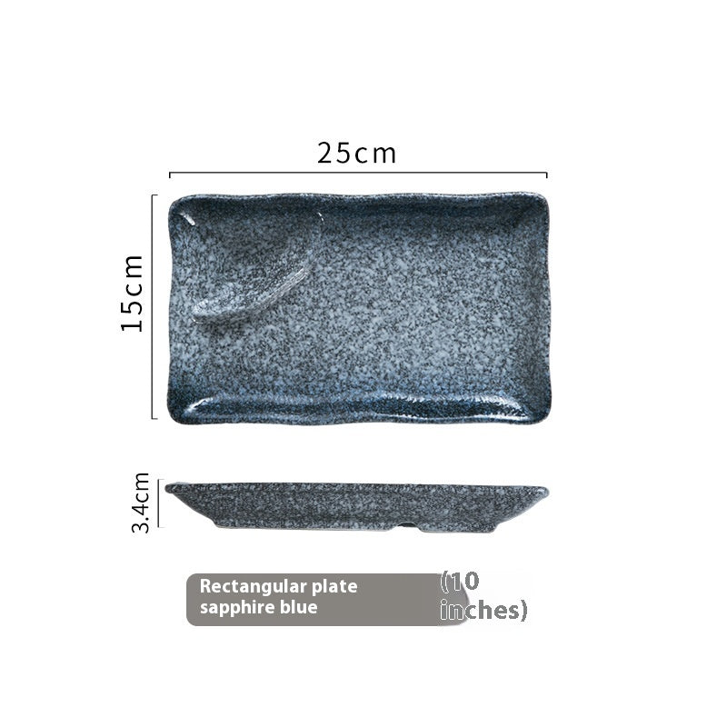 Rectangular Vinegar Dish & Dipping Grid Ceramic Plate for Kitchen