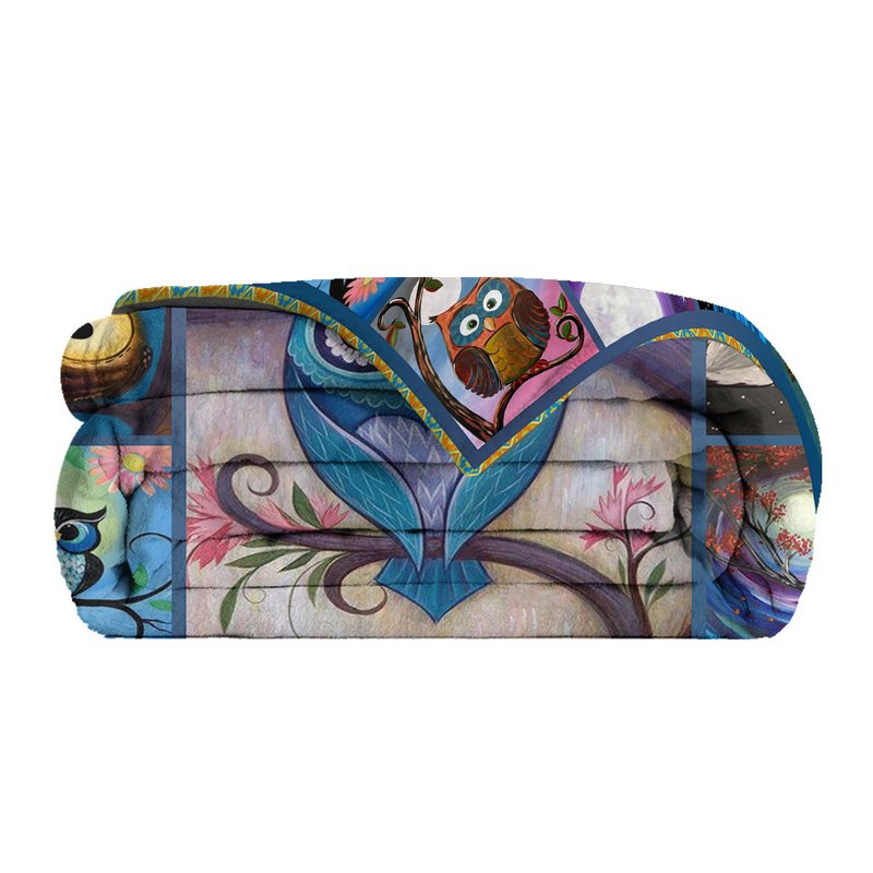 Multicolor Flannel Owl Pattern Blanket for Outdoor, Home & Travel Use