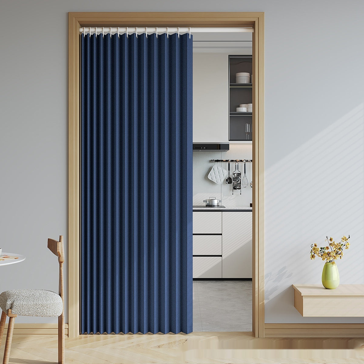 Folding Room Divider Curtain for Home & Garden, Solid Color, Adjustable Size