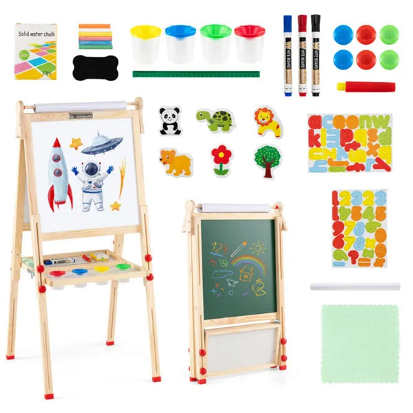 3-in-1 Kids Art Easel with Magnetic Whiteboard & Chalkboard - Adjustable Height