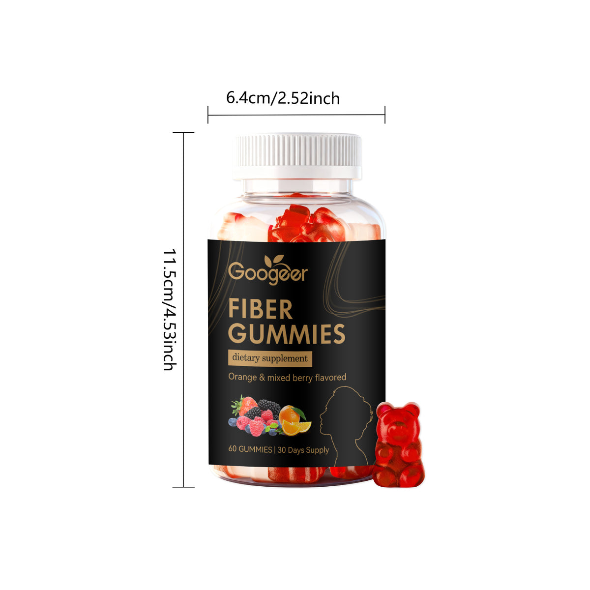 Intestinal Health Support Gummies - Prebiotic Fiber, Zinc & Turmeric - 60 Gummies