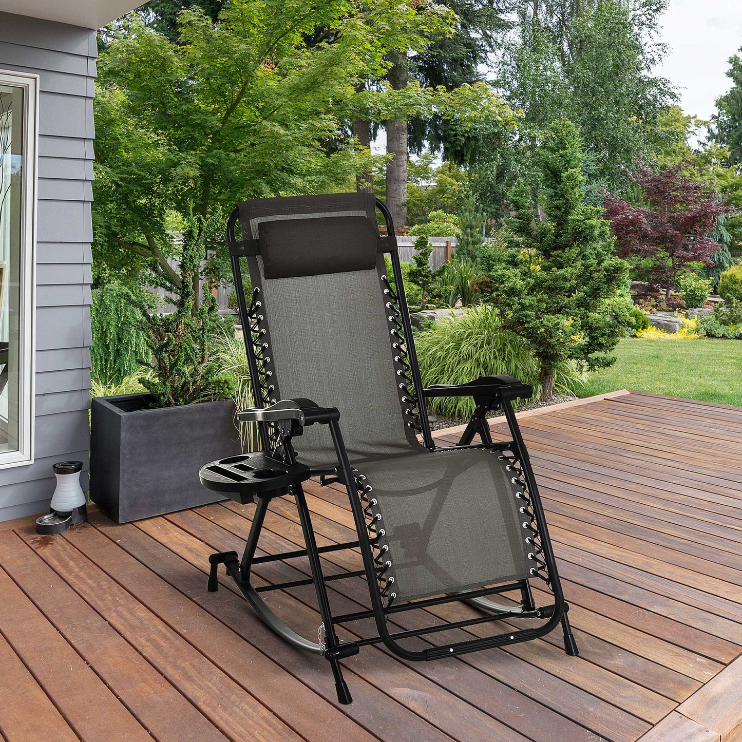 Zero Gravity Reclining Rocking Chair with Cup Holder - Gray