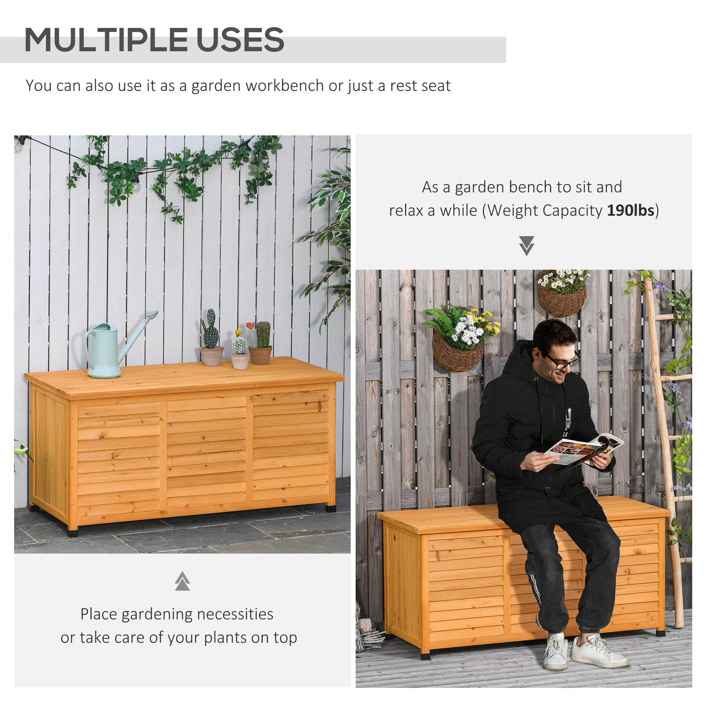 75 Gallon Wooden Deck Storage Box - Outdoor Weatherproof Tool Chest in Yellow