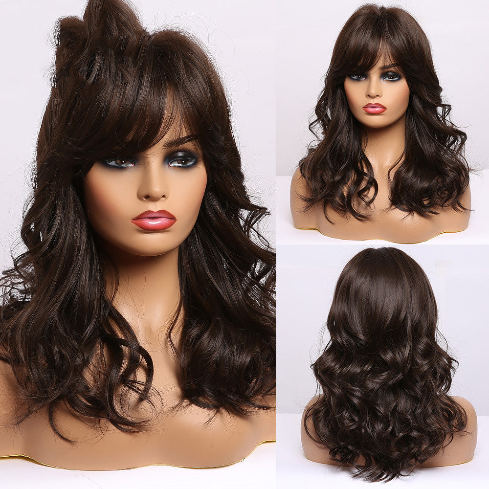 European & American Style Long Curly Wig with Bangs - Multiple Colors