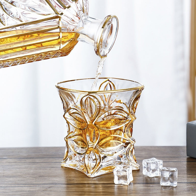 Gold Line Wine Glass Set - Whiskey & Cocktail Drinking Cups for Home Bar