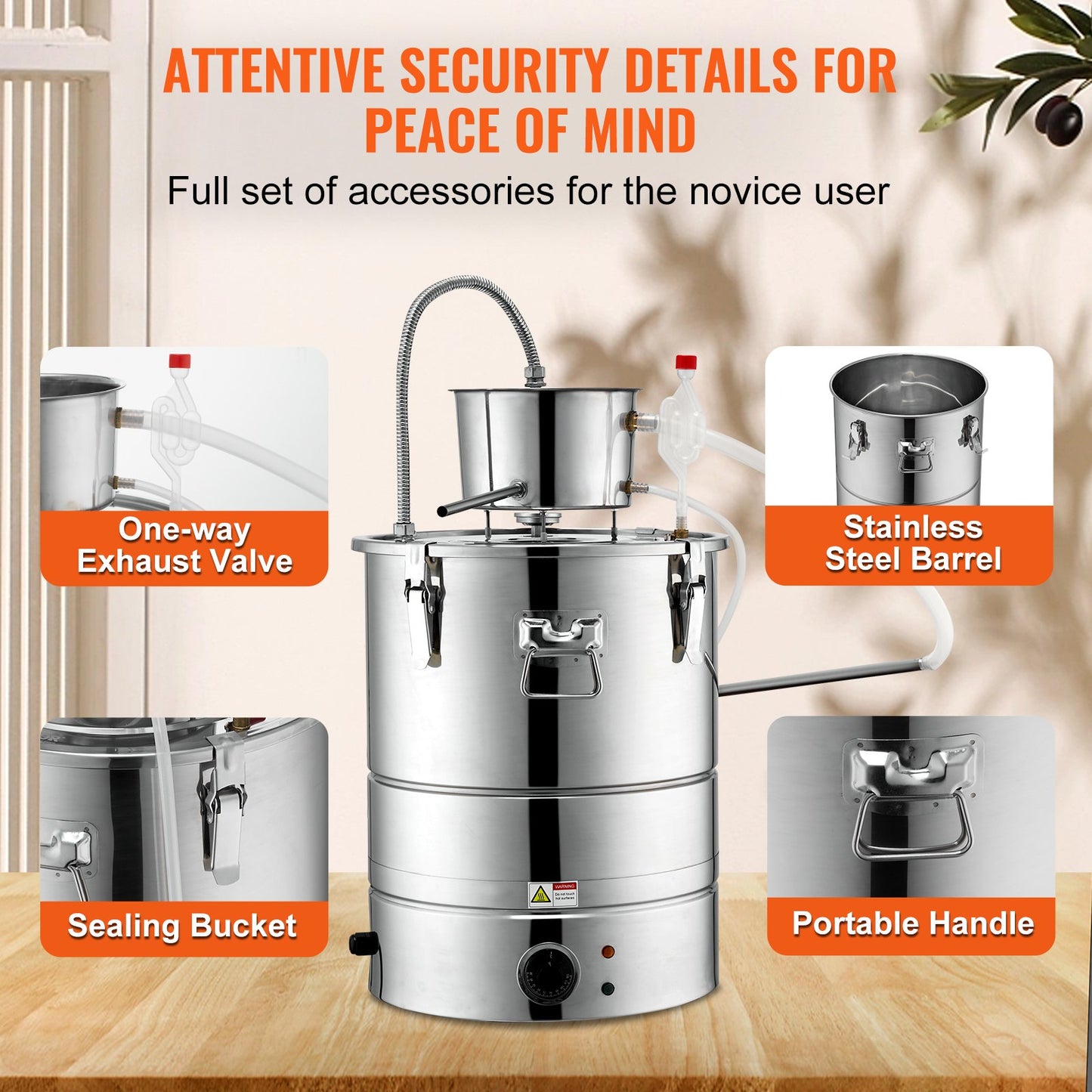 15 Gal Water Alcohol Distiller Kit - Home DIY Whisky & Brandy Making, Stainless Steel