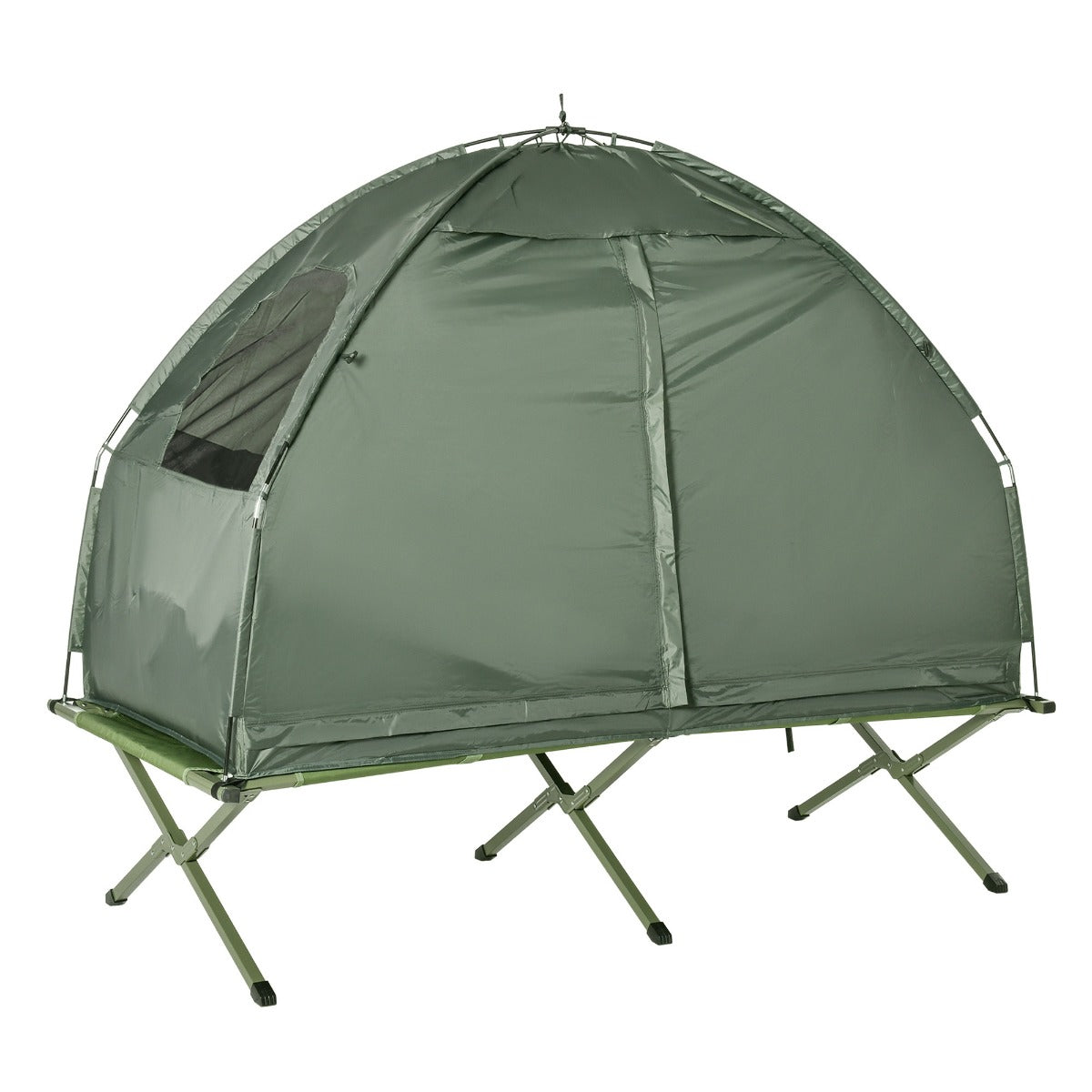Folding Camping Cot with Sleeping Bag & Air Mattress - Green