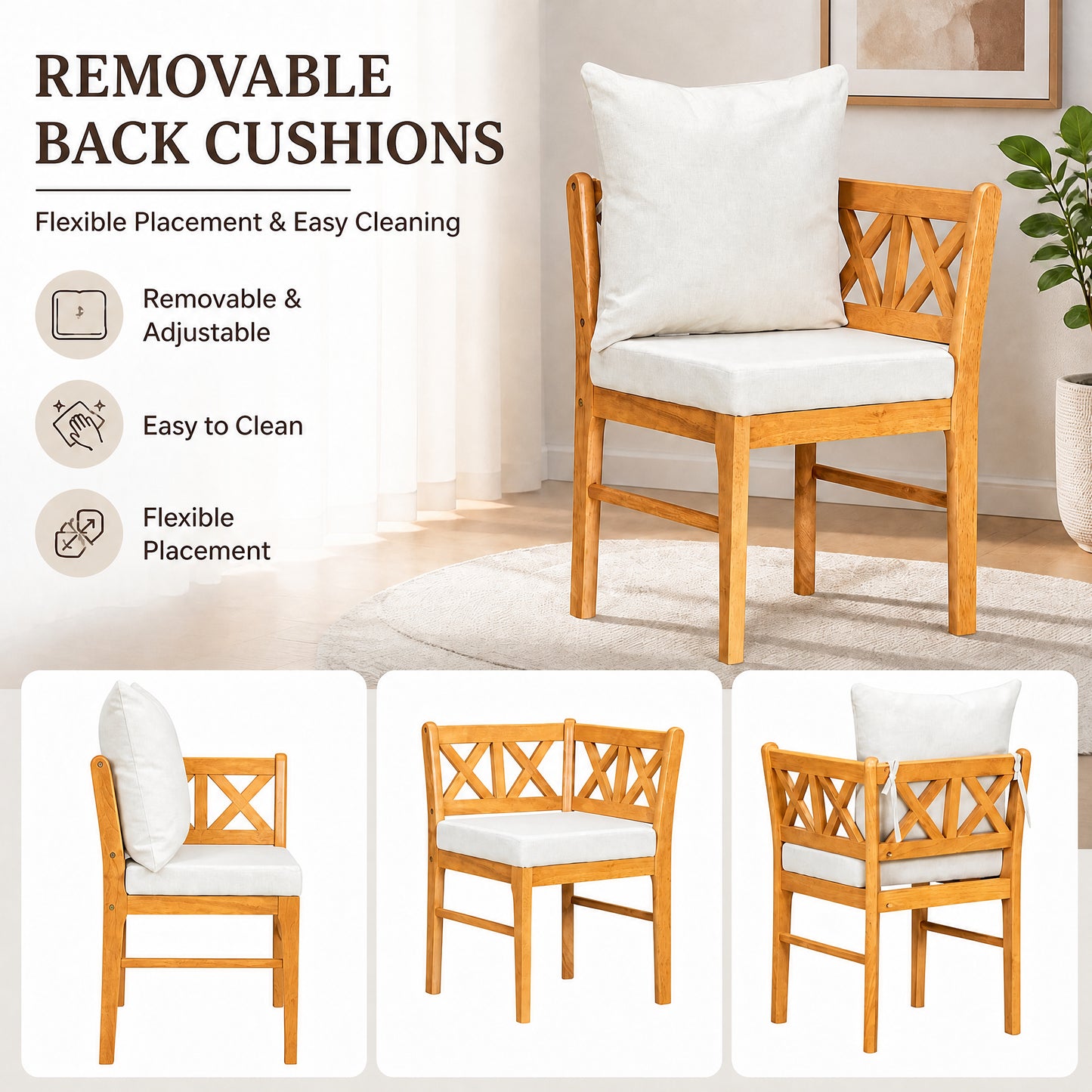 Farmhouse Solid Wood Kitchen Nook Dining Set for 6 - Natural & White