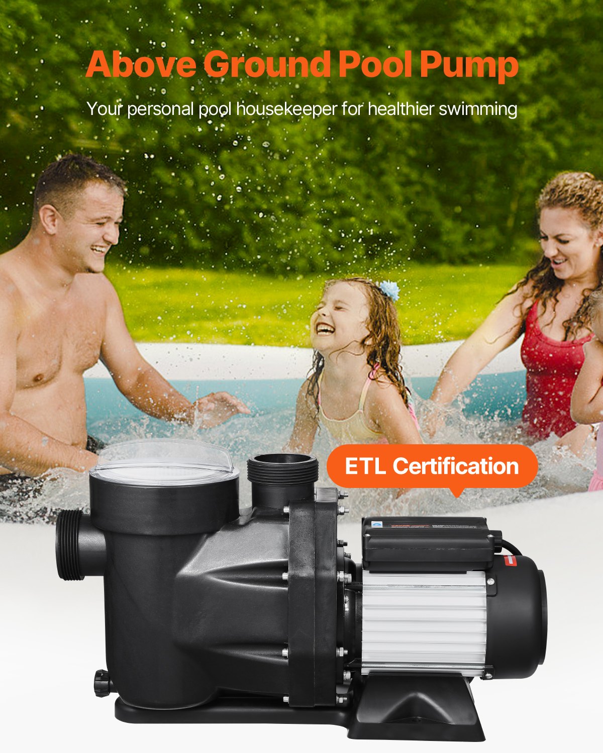 2 HP Above Ground Pool Pump - Single Speed 122 GPM 3450 RPM 220V Black