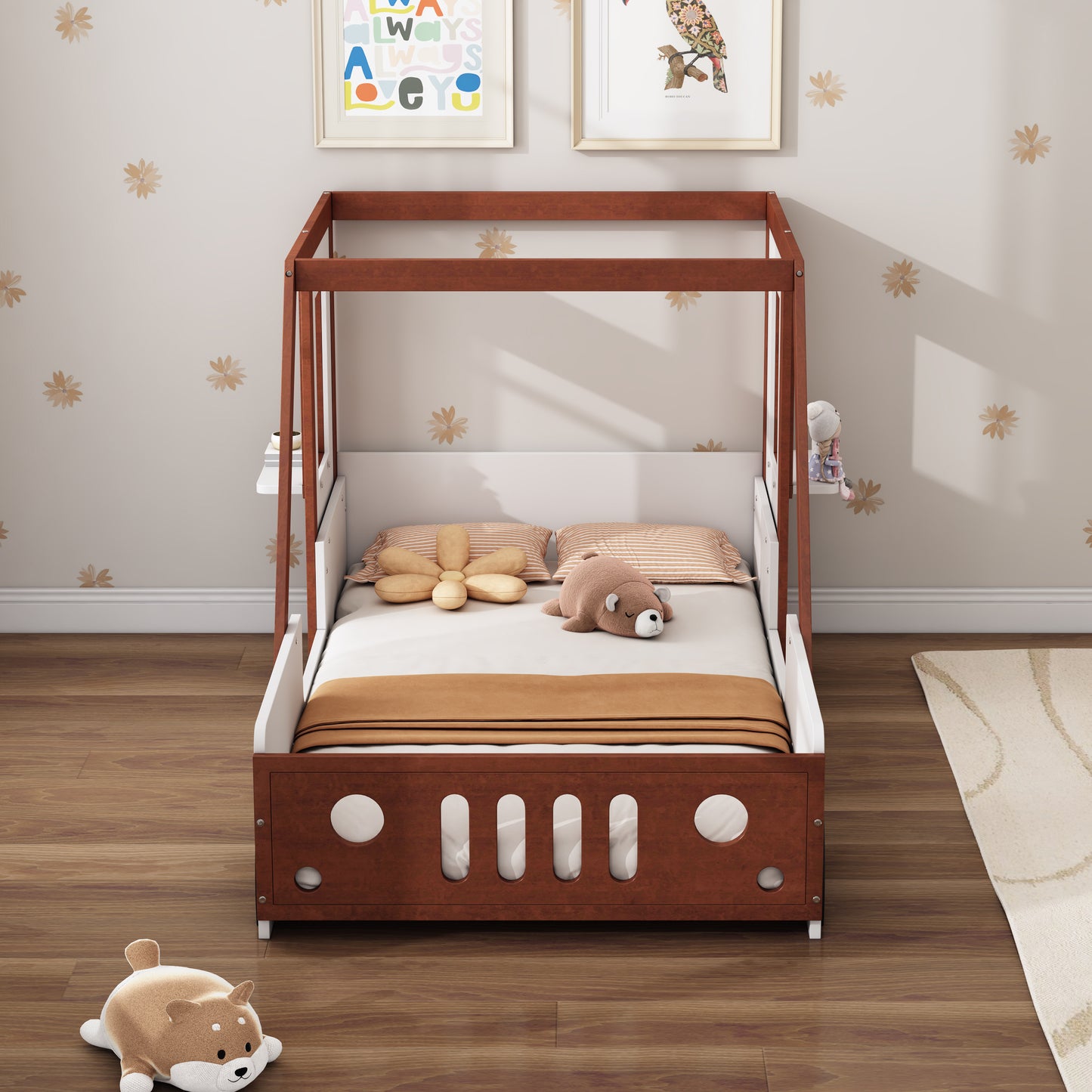 Play Design Twin Size Car Bed, Kids Platform Bed In Car-Shaped For