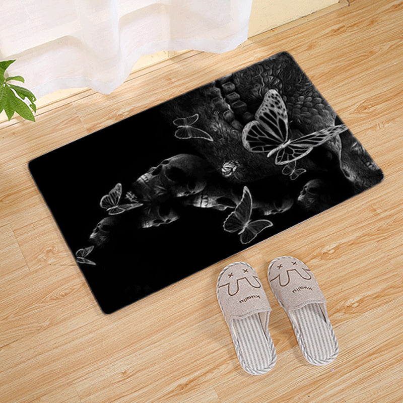 Halloween Flannel Floor Mat Non-Slip Bathroom Door Rug Skull Design