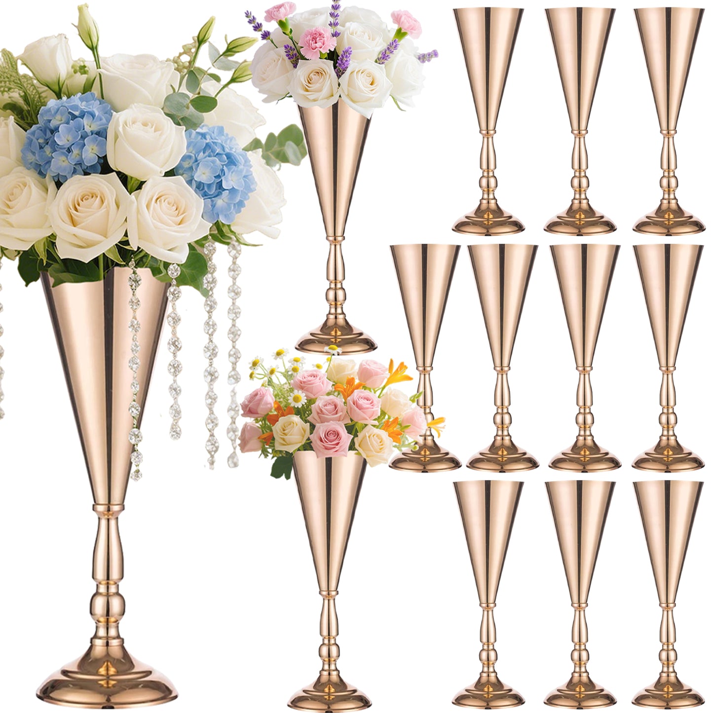 2 Pack Golden Metal Flower Vases for Wedding Centerpieces