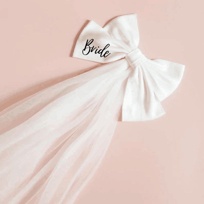 Bridal White Bow Veil Hairpin
