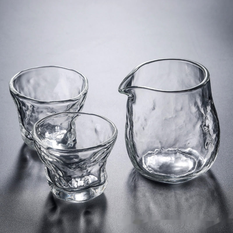 Heat-Resistant Glass Teacup Set with Hammered Pattern - Thick Tea Cups