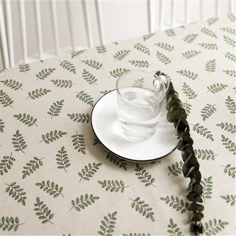 Cotton Linen Cloth Art Desk Cover - Rustic Pastoral Leaves, Multiple Sizes