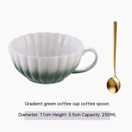 Vintage Ceramic Coffee Mug Set with Spoon - Breakfast & Tea Cup