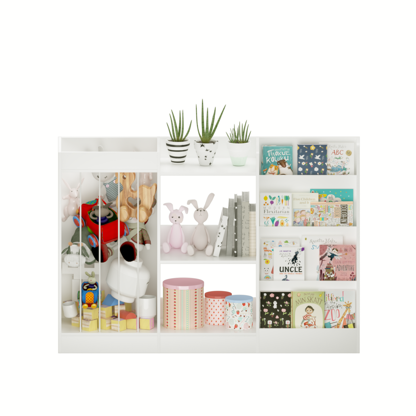 3-in-1 Kids Bookshelf and Toy Storage - White