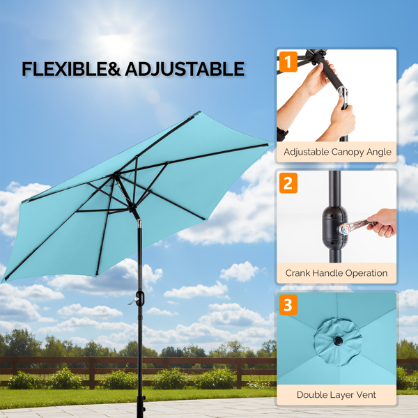 9ft Patio Umbrella - Sky Blue Outdoor Market Umbrella with Tilt & Crank