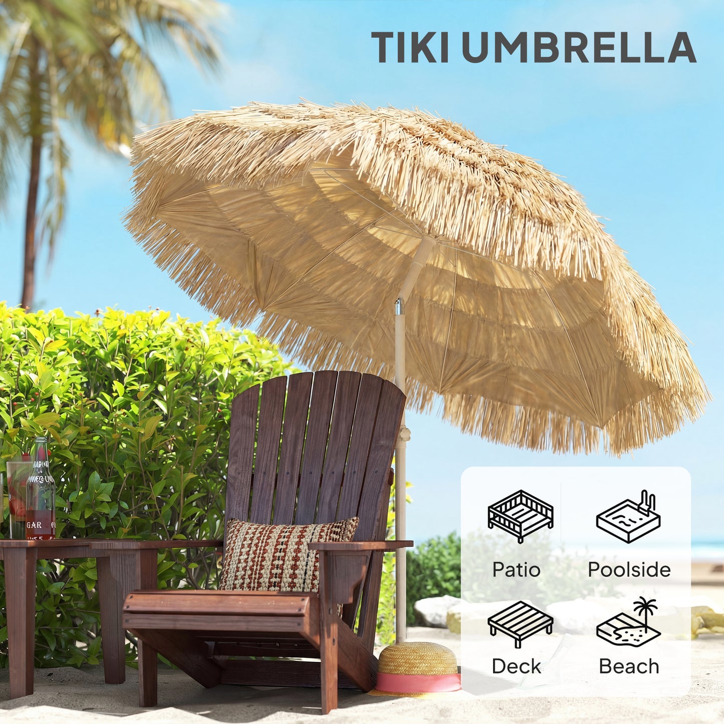 72.8" Outdoor Tiki Umbrella with Carry Bag - Khaki
