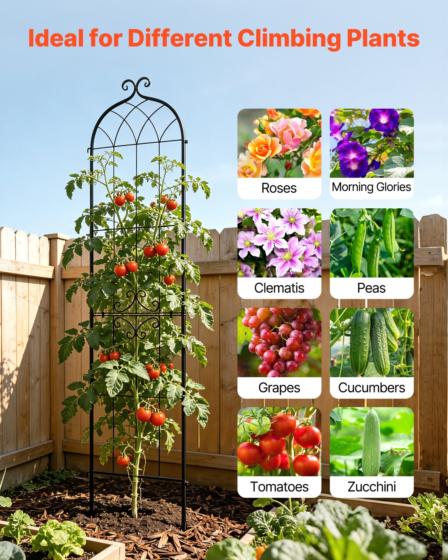 Garden Trellis 87x20 Inch Metal Plant Support Set for Roses Vegetables & Vines