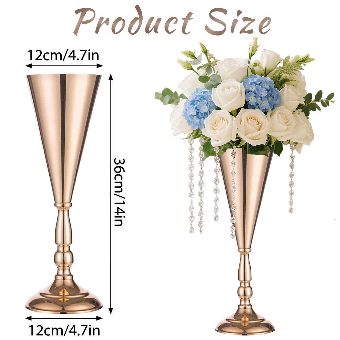 10 Pcs Gold Metal Flower Trumpet Vases for Weddings