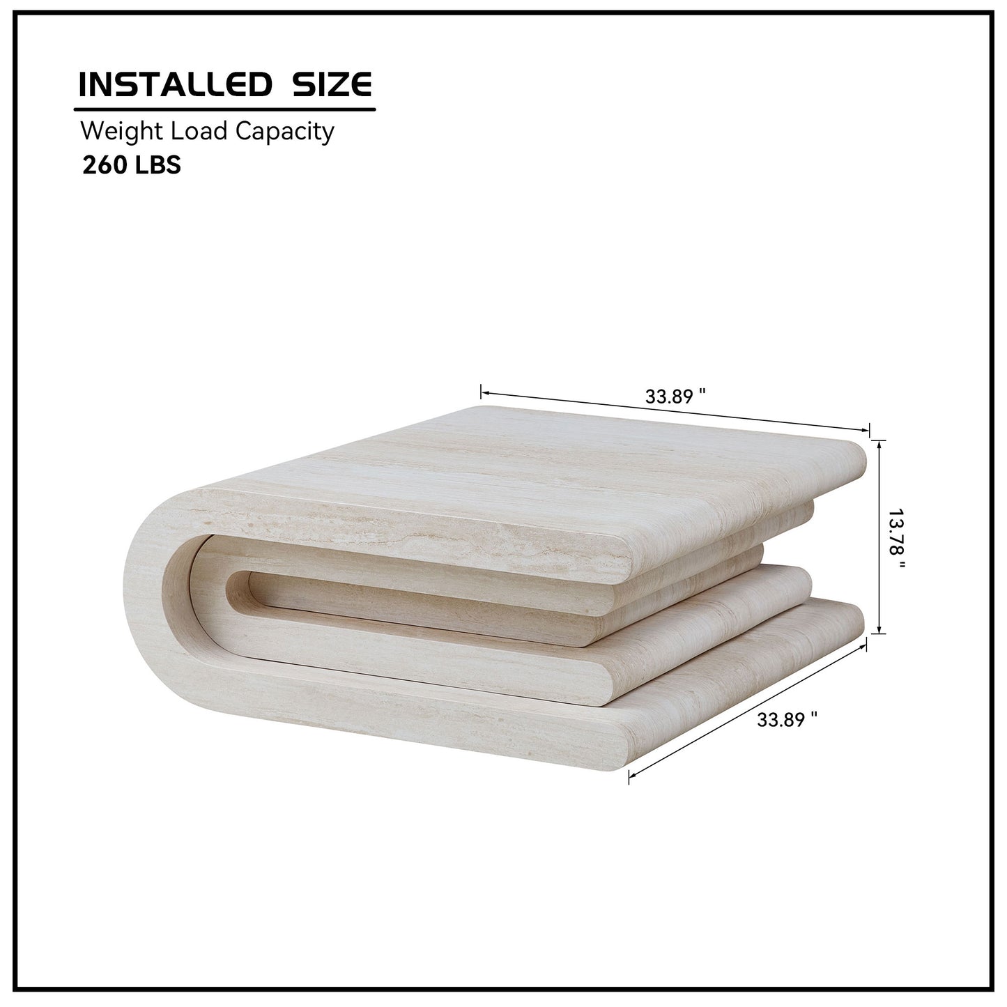 33.86 Inch Square Modern Coffee Table with Faux Travertine - Beige