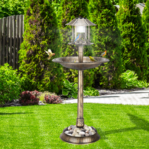 Solar Bird Bath with Bronze Finish - Outdoor Garden Decor 51x51x107cm