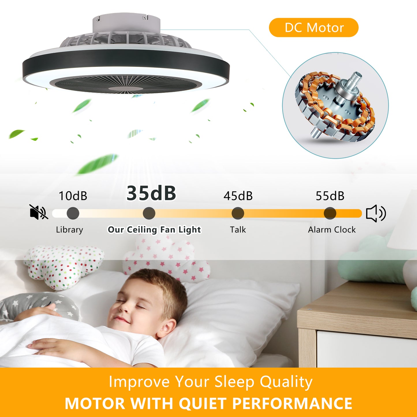 19-Inch Black Ceiling Fan Light with RGB LED & Remote Control
