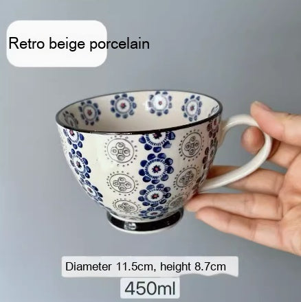 Large Capacity Ceramic Breakfast Mug for Milk and Oatmeal - Vintage Style, 400-450ml