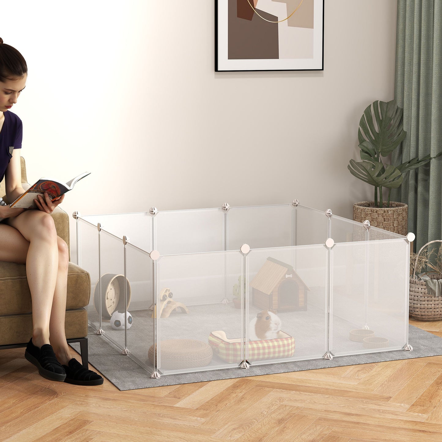 Small Animal DIY Playpen Enclosure with 12 Panels, White, 41 x 41 inches