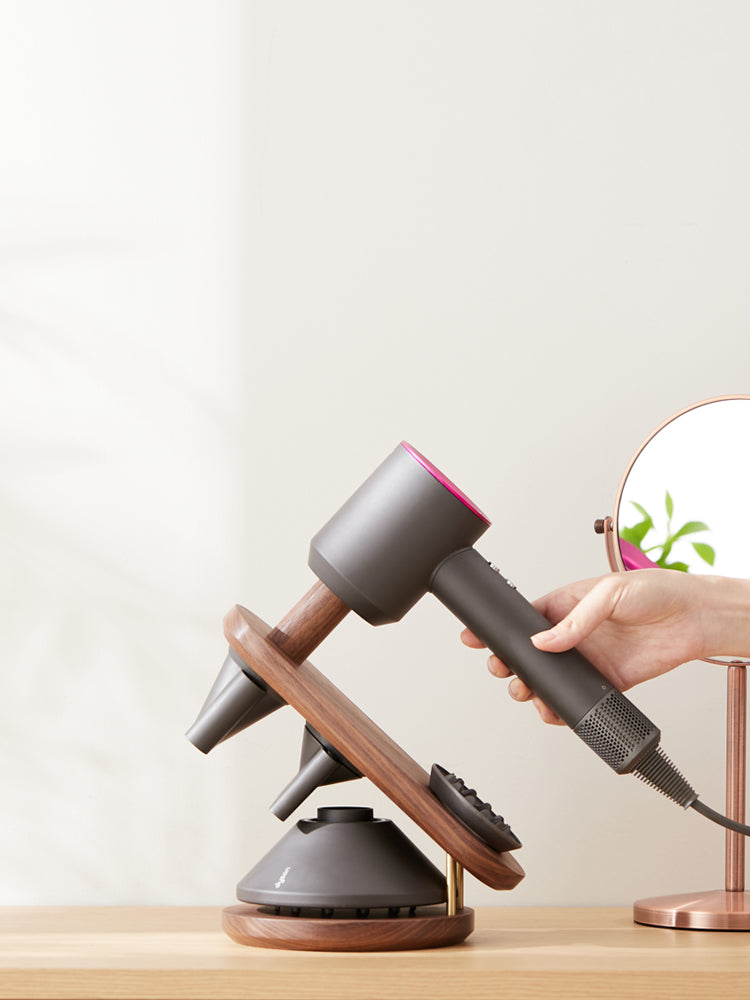 Vertical Solid Wood Hair Dryer Bracket Rack No Punching Bathroom Storage