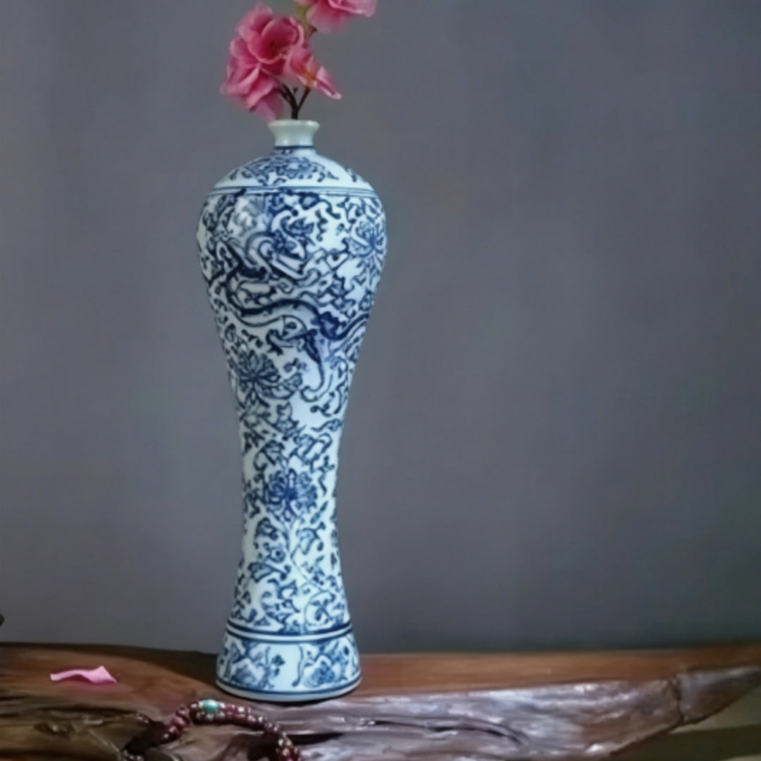 Porcelain Blue-and-White Plum Blossom Vase - Modern Minimalist Home Decor